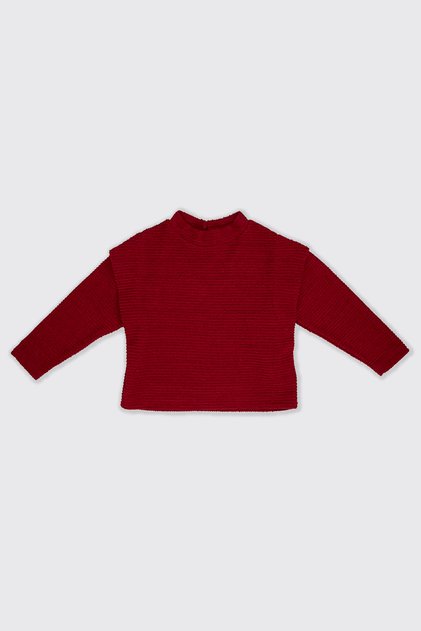Girl's Textured Red Knitted Knitwear