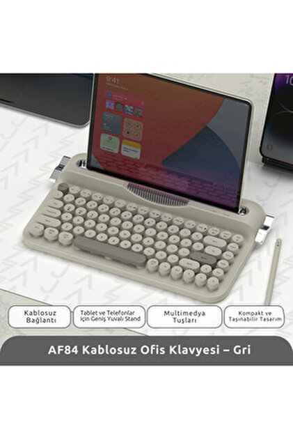 Ajazz AF-84 Daktilo Tarzı Kablosuz Klavye-Sessiz Tuş Yapısı-Çift