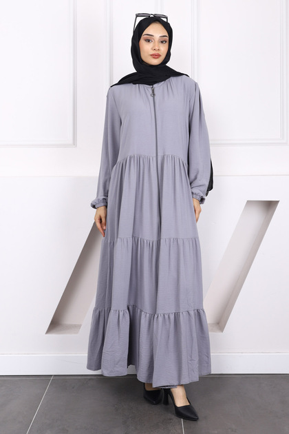 Gray Sleeve Elastic Zippered Ferace