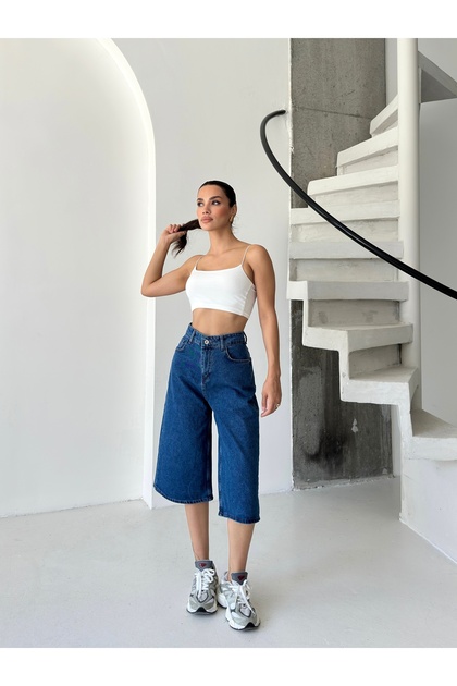 Women's Light High Waist Wide Leg Denim Bermuda Shorts Zyn-58799