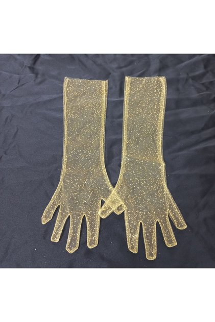 Miva ışıltısı tül uzun çocuk eldiveni gold