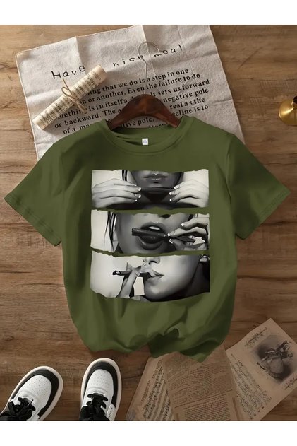 Women & Cigar Special Design Printed Women's Cotton T-Shirt