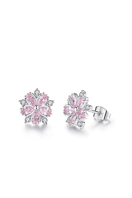 Cercei Diora Floare Roz, cu Zircon