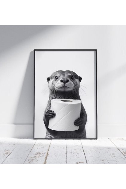 Banyo Duvar Dekor Çerçevesiz Tasarım Sevimli Modern Poster Siyah Beyaz Desen