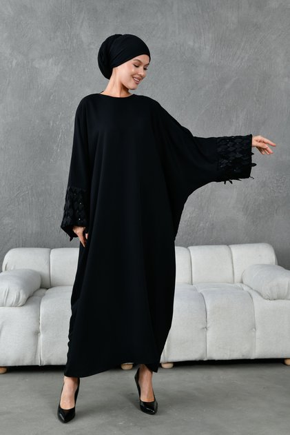kol aksesuar detaylı ferace abaya