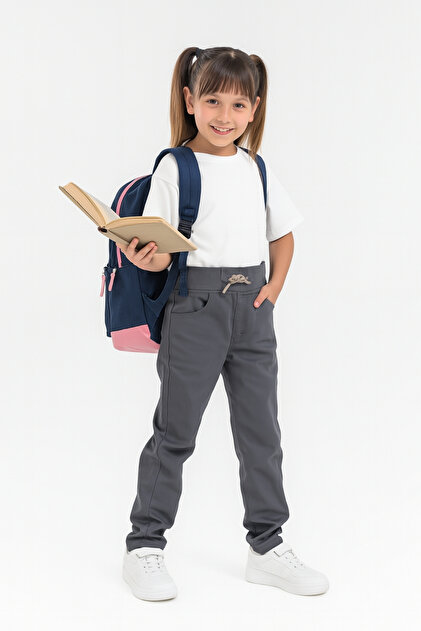 Girl's Drawstring Waist School Camisole Pants Anthracite G2025-2
