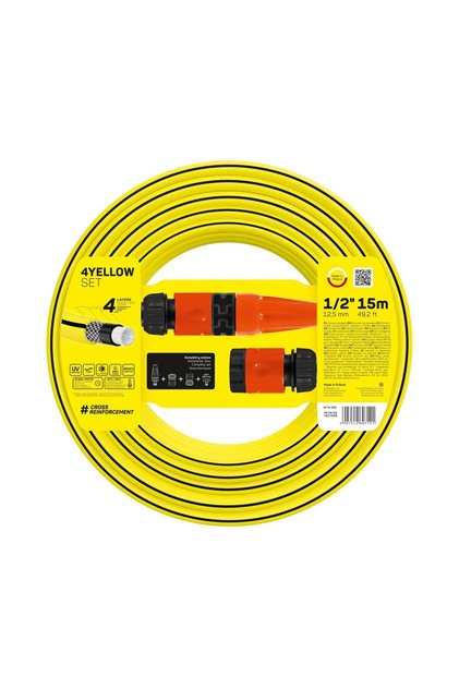 Set furtun pentru gradina 4YELLOW, 1 2 , 15m, protectie UV, antirasucire, duza stropi