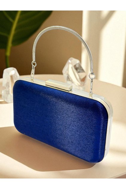 Navy Blue Glittery Satin Women's Evening Dress Bag Modern Stylish Design Wedding Engagement Graduation with Chain 2026 New
