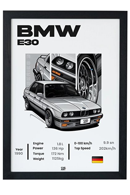 gxe.art Bmw 3 Series E30 Tasarım Çerçeveli Poster Tablo - Fiyatı