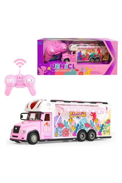 KUMANDALI PEMBE KARAVAN FC017 EĞLENCELİ ARAÇ AÇILIR KAPI 2.4GHZ SESLİ IŞIKLI 6+
