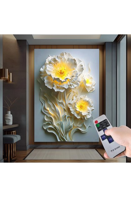 Led Işıklı Uzaktan Kumandalı Çiçekler Kanvas Tablo