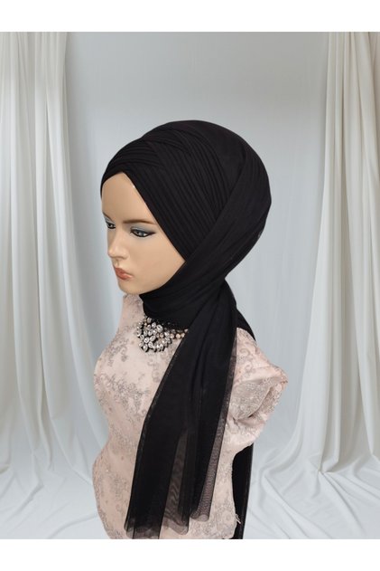 Black Sevda Shawl Ready-Made Turban Ready-Made Shawl Ready-Made Veil