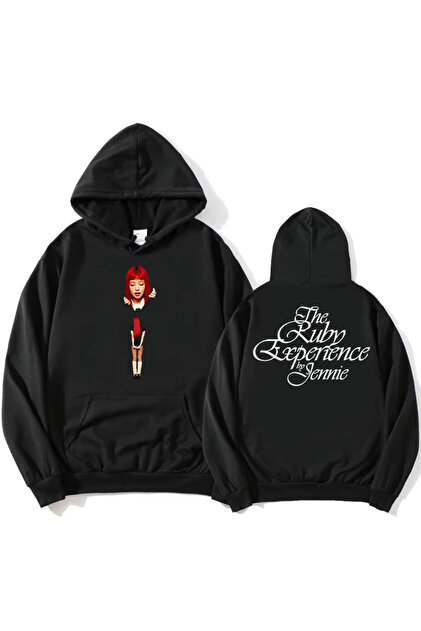 Presmono Unisex Siyah Like Jennie Blackpink Kapüşonlu Sweatshirt