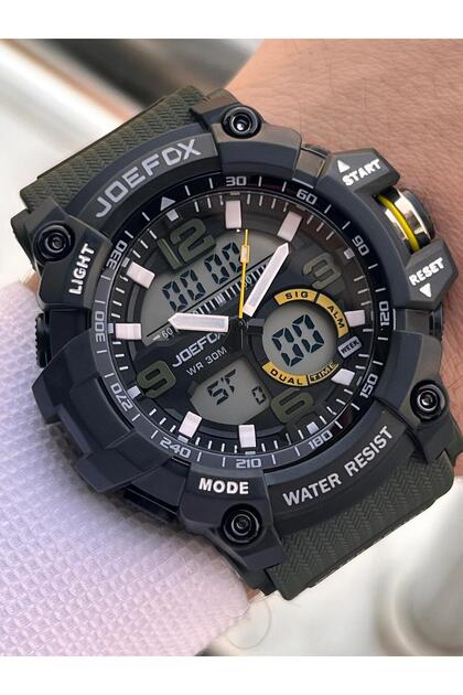 Digital and Analog 2 Years Warranty Chronometer+Calendar+Alarm+Lighting Men's Wrist Watch Joe.Bk02