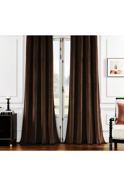 Velvet Textured Background Curtain - Bitter Brown Velvet Textured Extrafor Gathered Pleatless Cornice Curtain