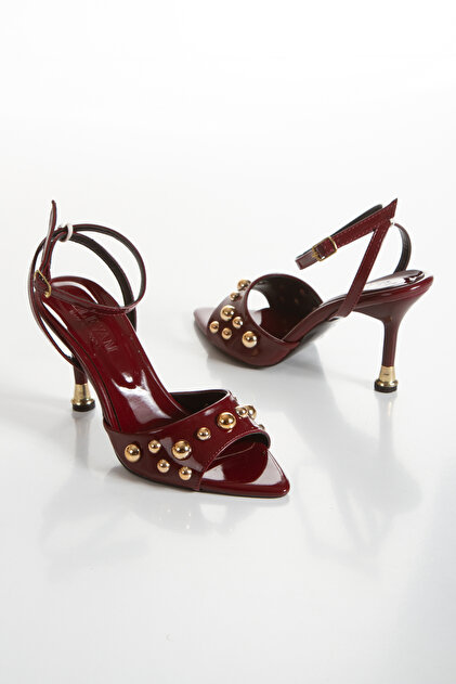 Women's Gold Stone Heels Pointed Toe