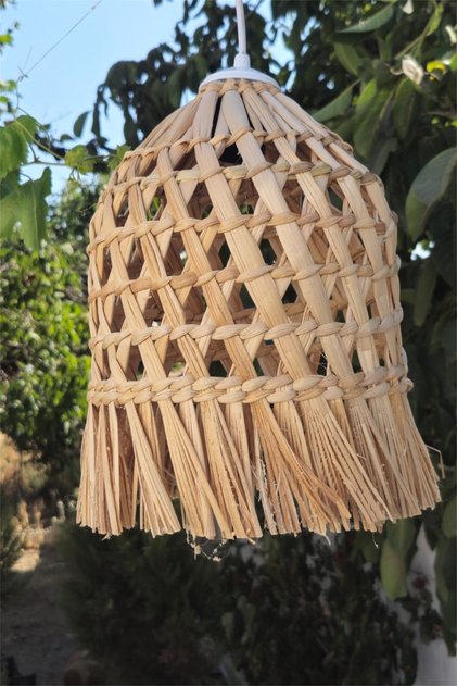 Hasır Püsküllü Avize Rafya Bohem Avize Kış Bahçesi Mekan Tasarım Handmade Tekli Sarkıt Avize