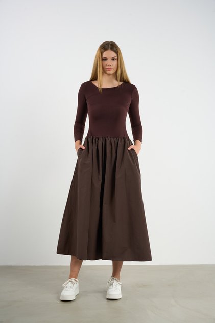 Rochie de damă din bumbac pieptănat cu mâneci lungi cu buzunare Princess Cut - 36-50 | 25216