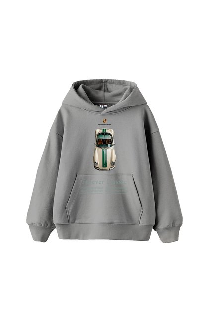 Forever Classic Printed Oversize Unisex Gray Hoodie