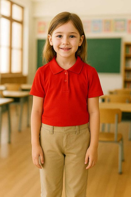 Red School T-Shirt, Short Sleeve Polo Neck Girl Boy April 23, World Reading Day T-Shirt