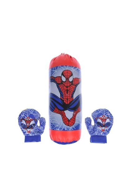 Set sac de box si manusi pentru copii, Spiderman, multicolor, 43 cm