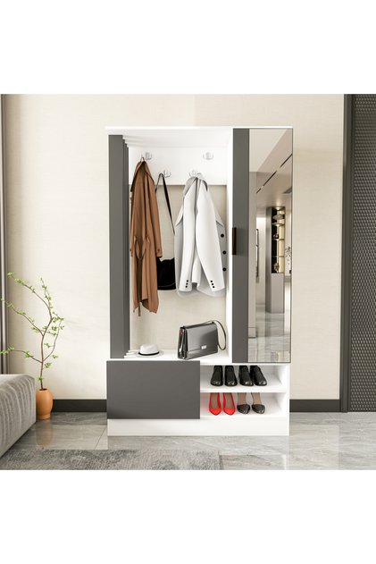 Virgo White Portmanto 8 Bölmeli Geniş Kapasiteli Ayakkabılık ve Vestiyer Dolabı