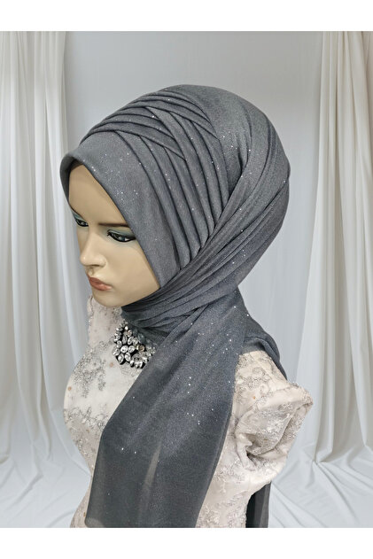 Anthracite Gray 3-Piece Ready-Made Veil Ready-Made Shawl Ready-Made Turban