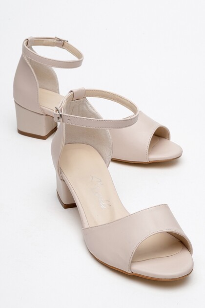 Women's Beige Short Heeled Comfortable Evening Dress Shoes