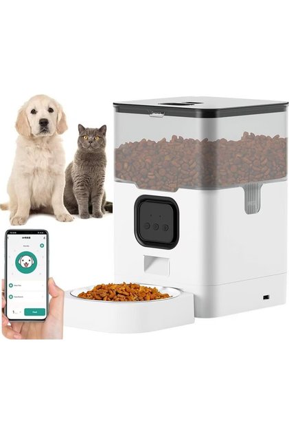 Huggo Net - Alimentator automat WiFi Transparent Vision 4L, Sunet personalizabil, Alimentare rețea/baterii, Alb