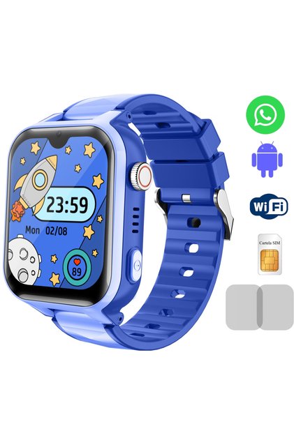 MiniWATCH eKiD10 - Ceas inteligent pentru copii, apeluri video 4G, localizare GPS, cartelă SIM, albastru