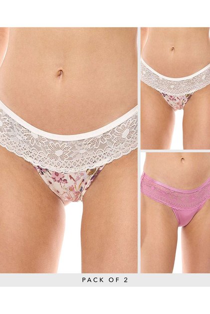 2 Pack Lace Waist Brazilian Briefs