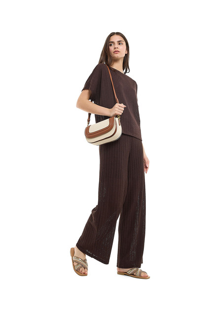 Openwork Wide Leg Pants with Elastic Waist