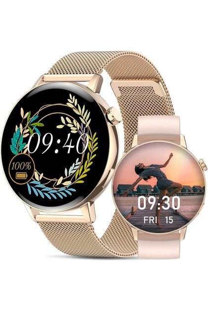 DT WATCH3 MINI - Ceas inteligent cu Bluetooth, asistență vocală, monitor de fitness 24/7, auriu