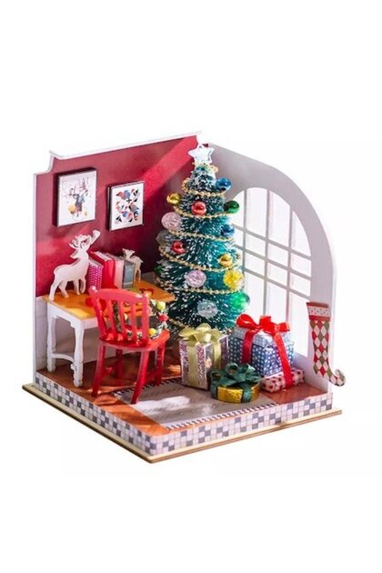 Joc Interactiv DIY Crăciun – Casă Miniatură de Asamblat cu Brad și Decor Festiv