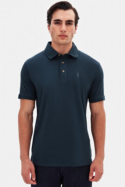 Slim Fit Petrol Pique Textured Polo T-Shirt