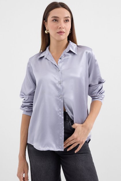 Women's Draped Satin Shirt Lilac 1069