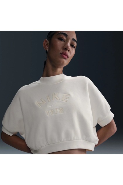 nike mini swoosh oversized sweatshirt in earth brown