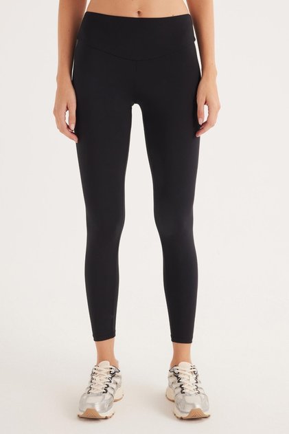 Women's Super Slim Elastic Waist Interlock Standard Size Regular Black Leggings