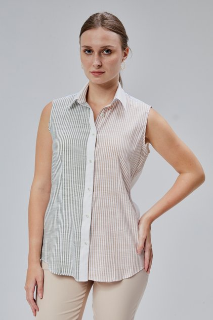 Zero Sleeve Slim Fit Linen Women's Shirt