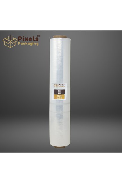 Pixel Packaging 1300gsm Stretch Clear Cling Film Roll, Durable, Strong, Self-adhesive, and Waterproof