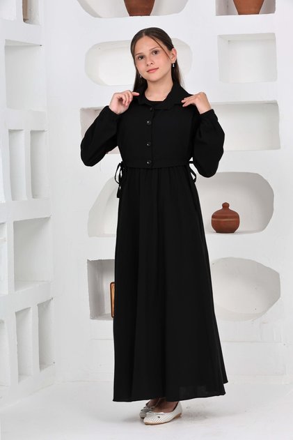 Girl's 2 Piece Gofra Dress and Gilet Hijab Set - Lined - 100% Cotton-Modern Design-4948