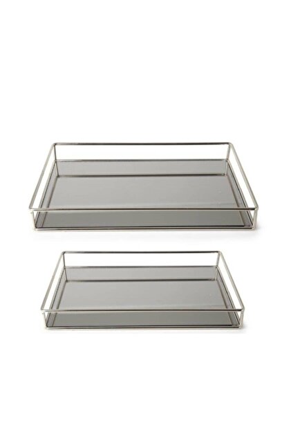 Set of 2 Silver Rectangular Square Mirrored Promise Engagement and Presentation Tray