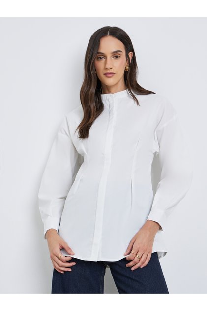 Plain Longline Shirt with Fold Pleated Detail