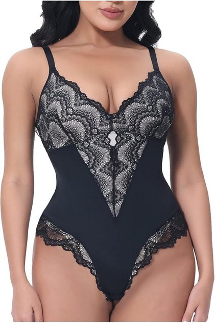 Σέξι μαύρο κορμάκι Shape Up Tummy Control Strong με Δαντέλα, μέγεθος XL