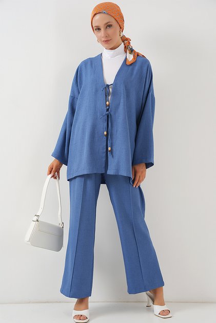 Women's Linen Kimono Double Set Indigo 1003