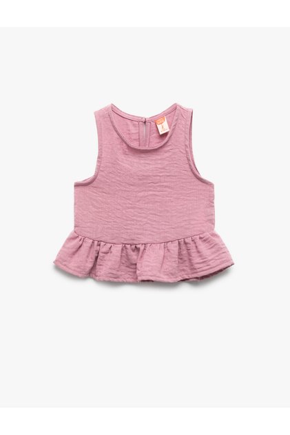 Ruffle Detailed Sleeveless Crew Neck Crop Blouse
