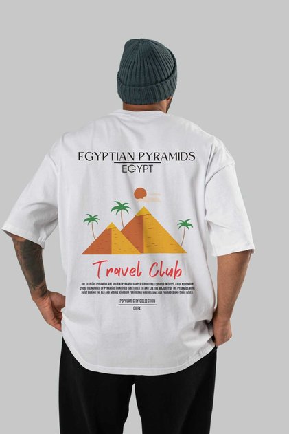 Egyptian Pyramids Egypt Back Printed White Oversize T-Shirt Men Women Cotton Crew Neck T-Shirt