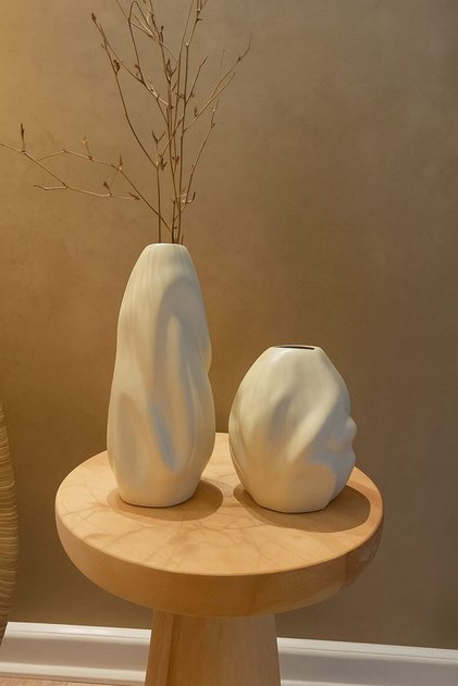 İkili Dalga Vazo Seti Krem Dalgalı Vazo Seti
