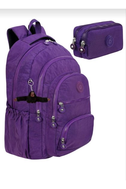 Luxury Crinkle Fabric High School and Middle School Backpack + Monkey Keychain Gift