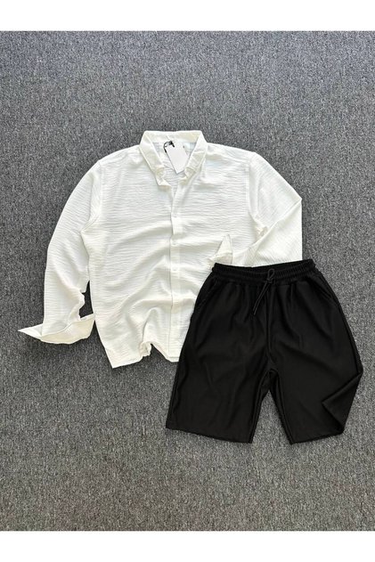 Crinkle Linen Regular Fit Shirt and Ottoman Shorts Set of 2